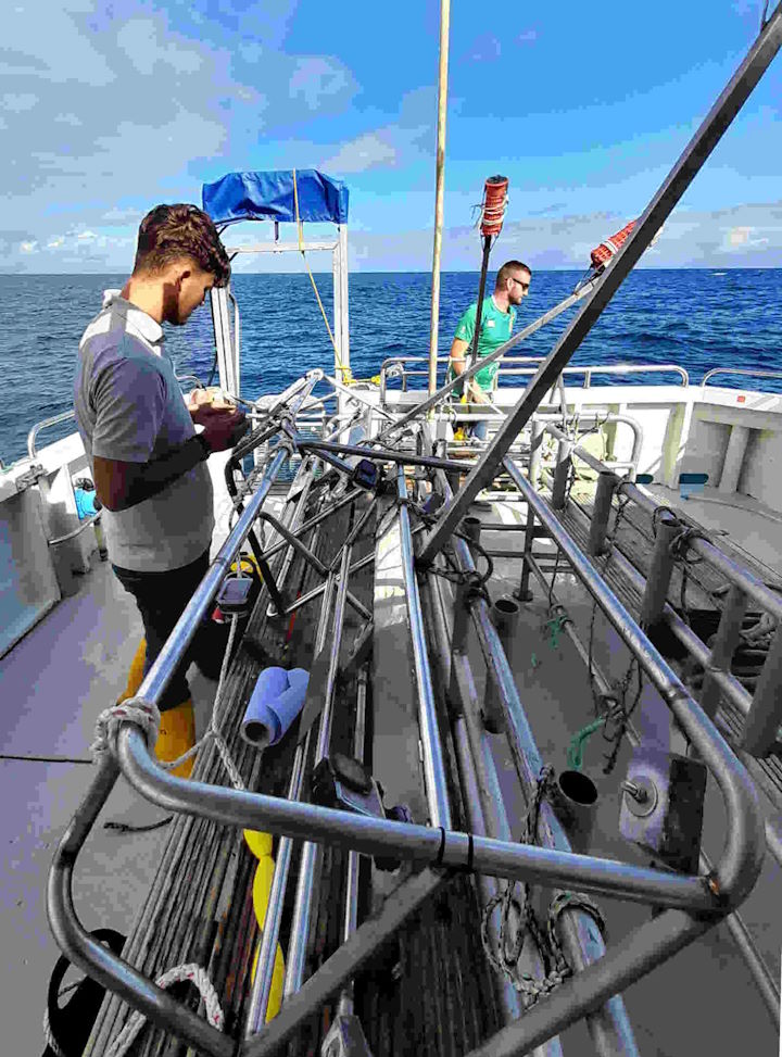 A BRUVS frame on its side, made from stainless steel tubing &copy; Robert Irving